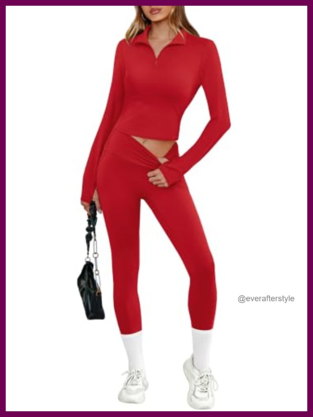Women's 2 Piece Workout Set 1/4 Zip Crop Top & Leggings High Waist